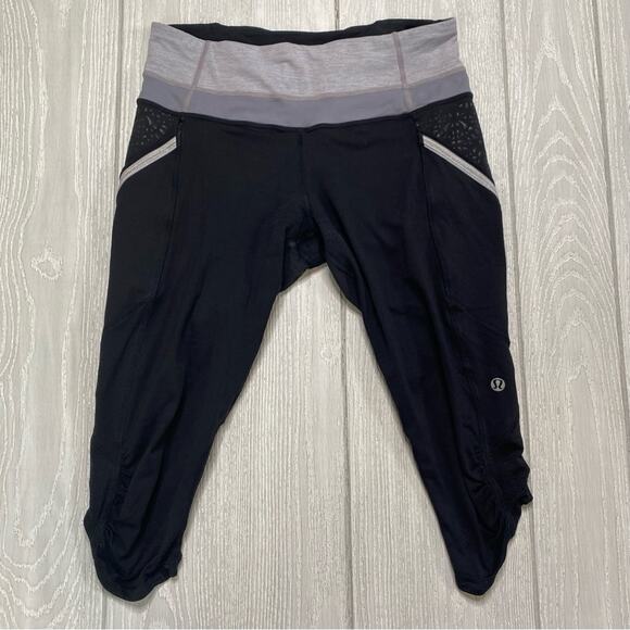 Lululemon Women's Black & Gray Stripe Run A Marathon Crop Leggings Size 6 - Picture 3 of 12